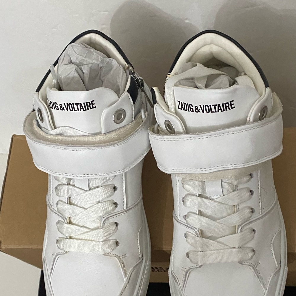 New ZADIG & VOLTAIRE Mid Smooth Leather Zipper Mid-Top Sneakers ZV1747 38 7 - Picture 5 of 13